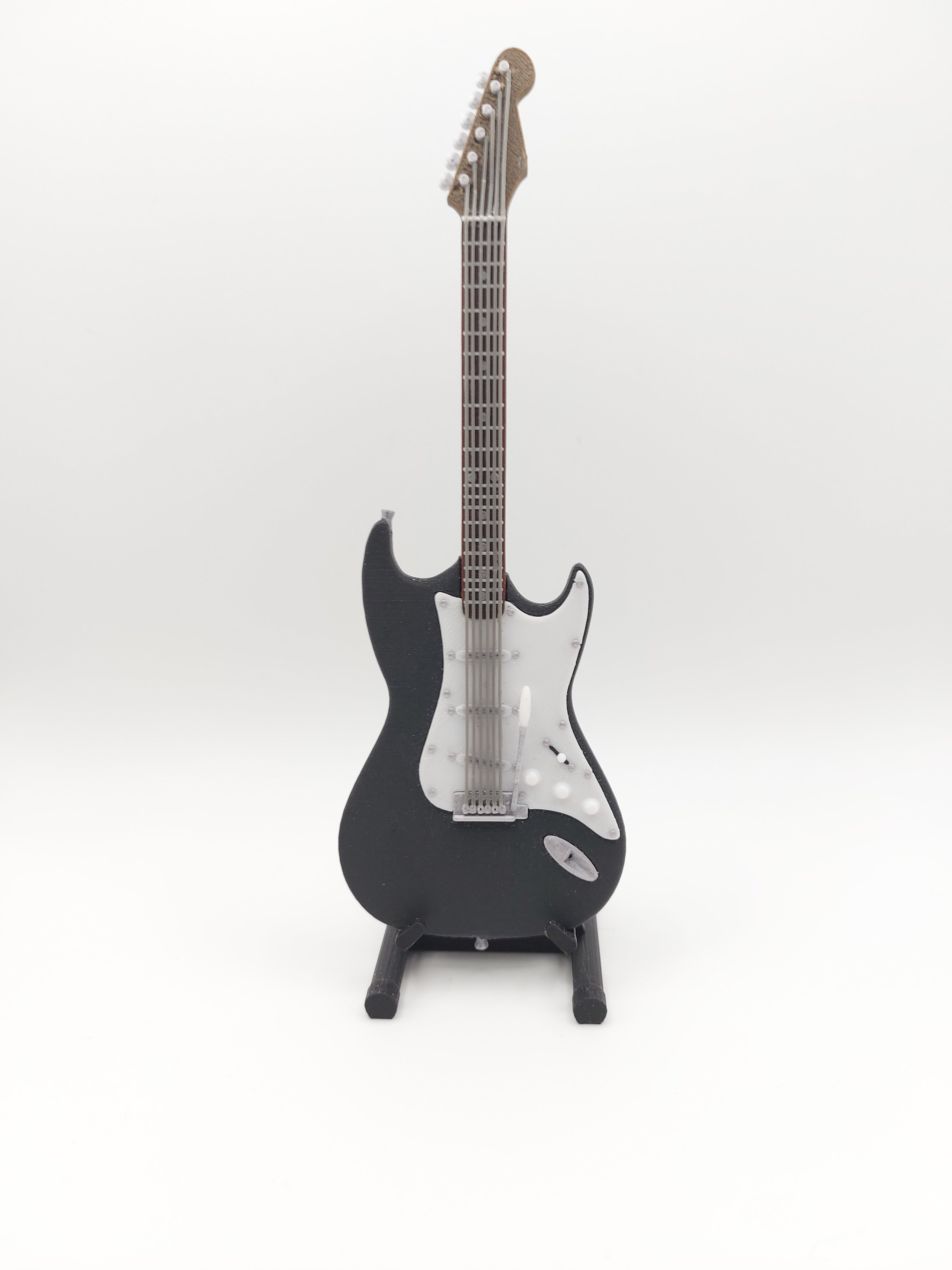 Miniatur E-Gitarre mit Gitarrenständer im Maßstab 1:6
