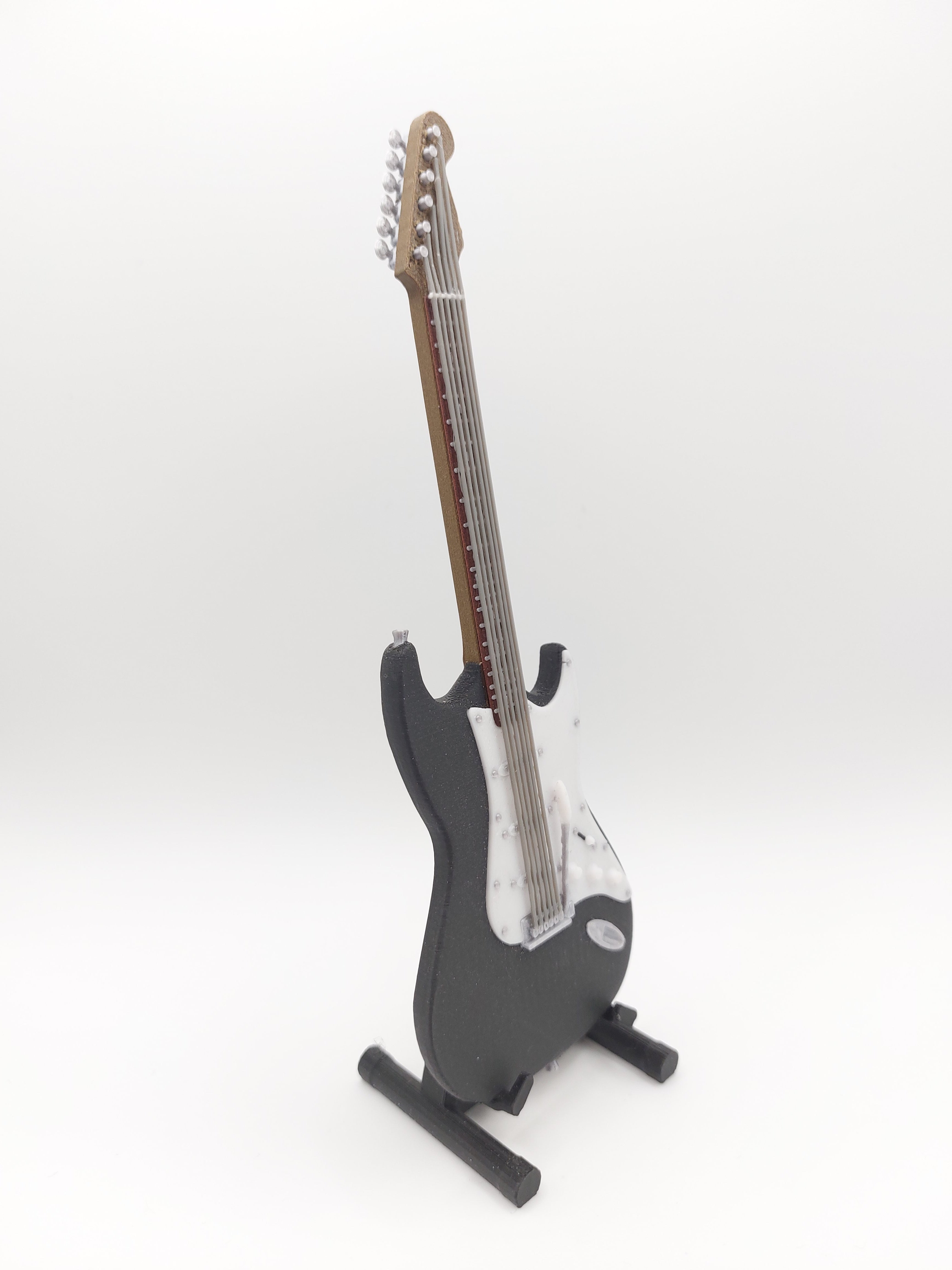 Miniatur E-Gitarre mit Gitarrenständer im Maßstab 1:6
