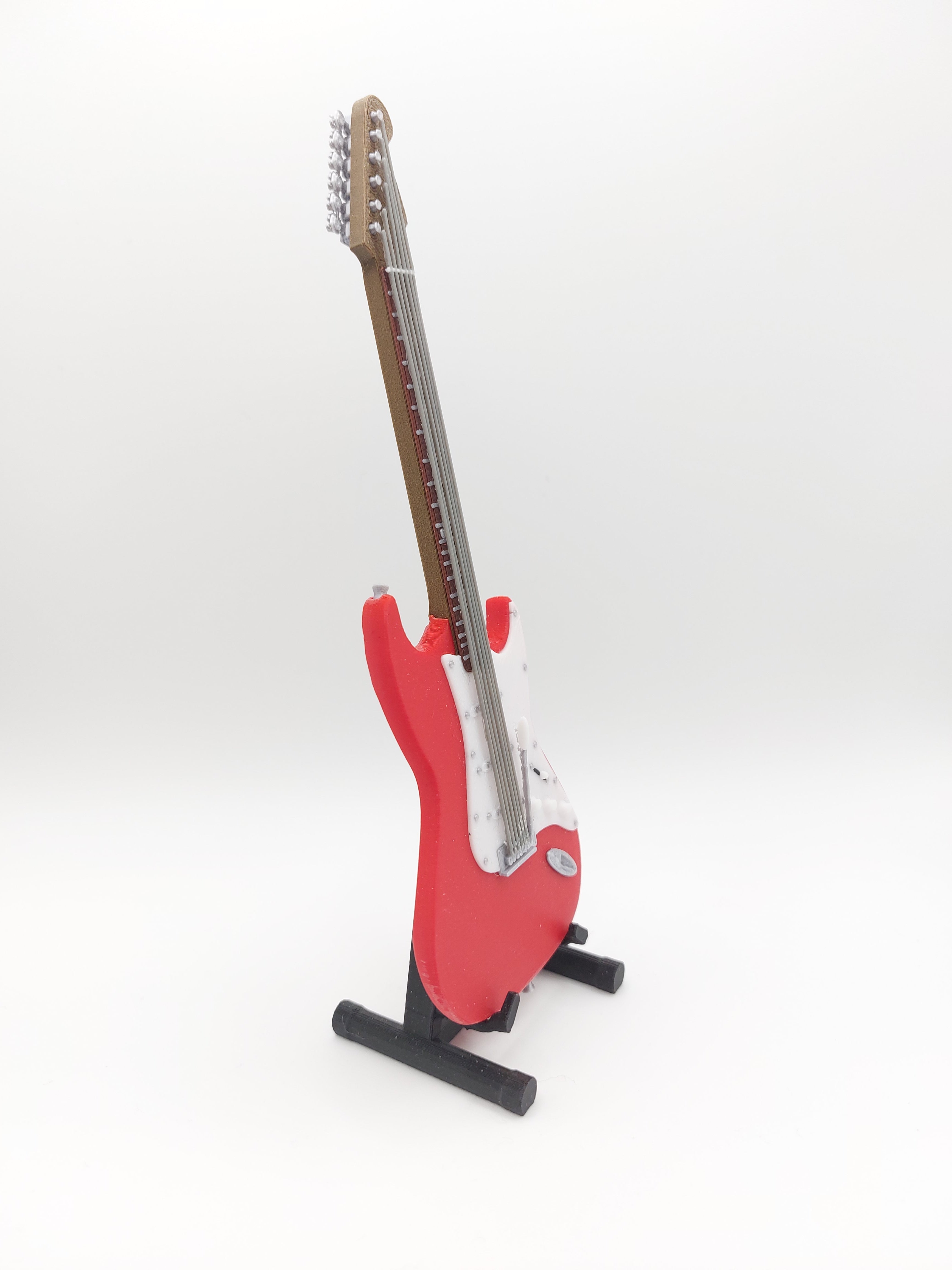 Miniatur E-Gitarre mit Gitarrenständer im Maßstab 1:6