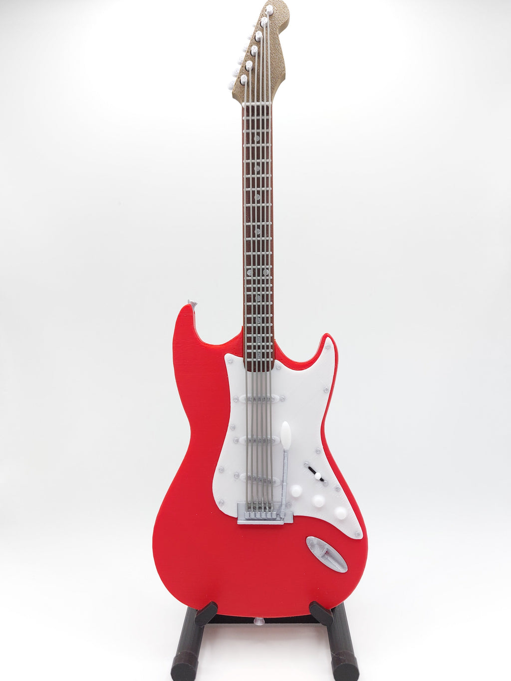 Miniatur E-Gitarre mit Gitarrenständer im Maßstab 1:4