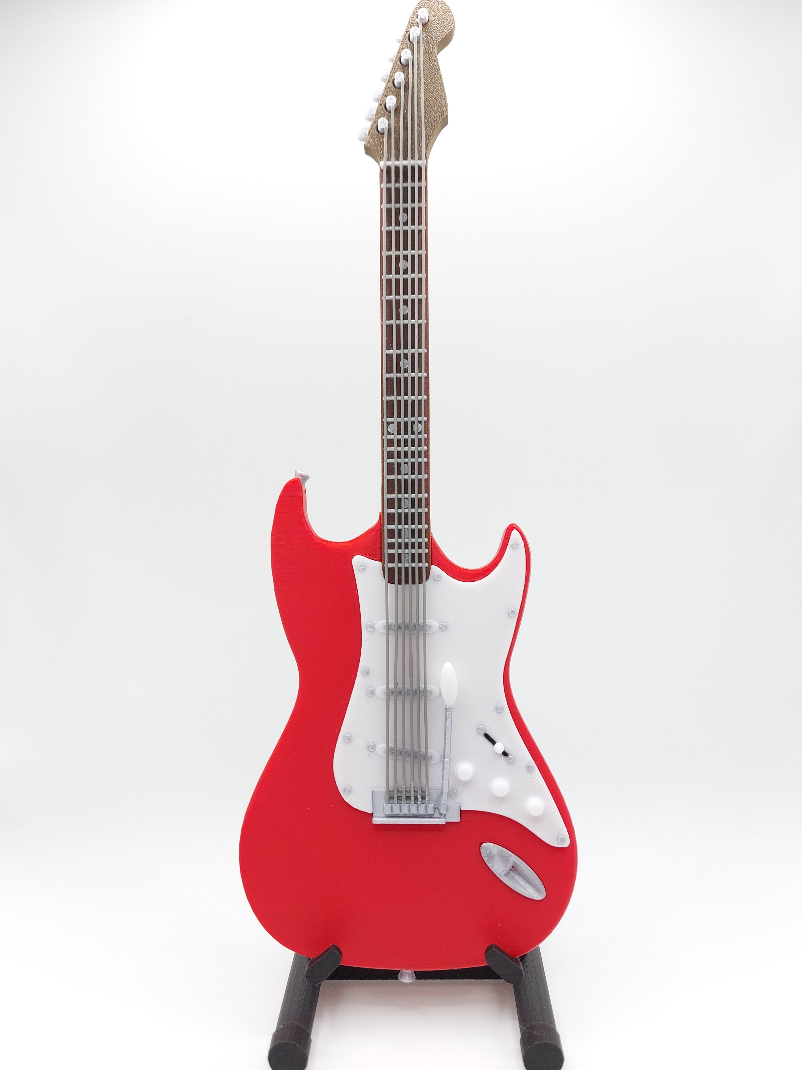 Miniatur E-Gitarre mit Gitarrenständer im Maßstab 1:4